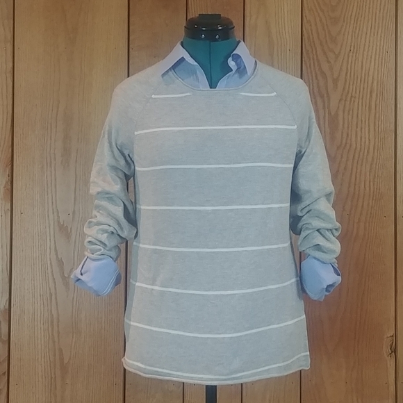 Sonoma Gray White Stripe Stretch Knit Raglan Relaxed Fit Pullover Top Women XS - Picture 13 of 15